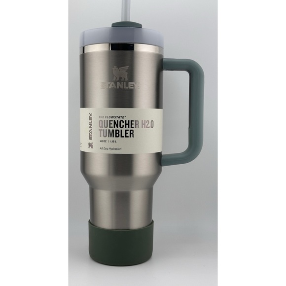 STANLEY OG 40 OZ ADVENTURE QUENCHER | BRUSHED STAINLESS W MATCHING GREEN BOOT - Picture 1 of 5